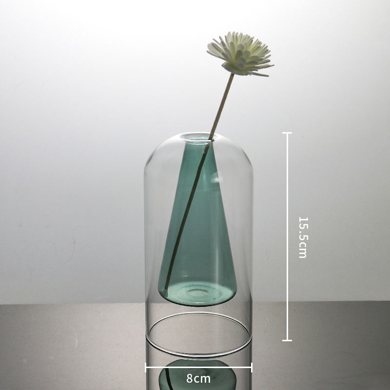 Vases Glass Vase Home Decor Room Decor Modern Wedding Decoration Hydroponic Flower Pot Double Glass Container Crafts Ornament